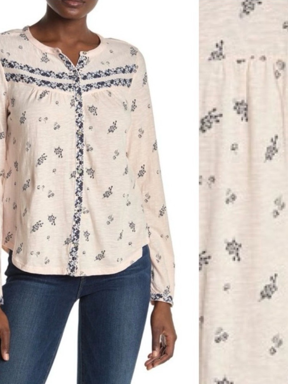 Lucky Brand Pale Pink & Blue Boho Blouse size small
